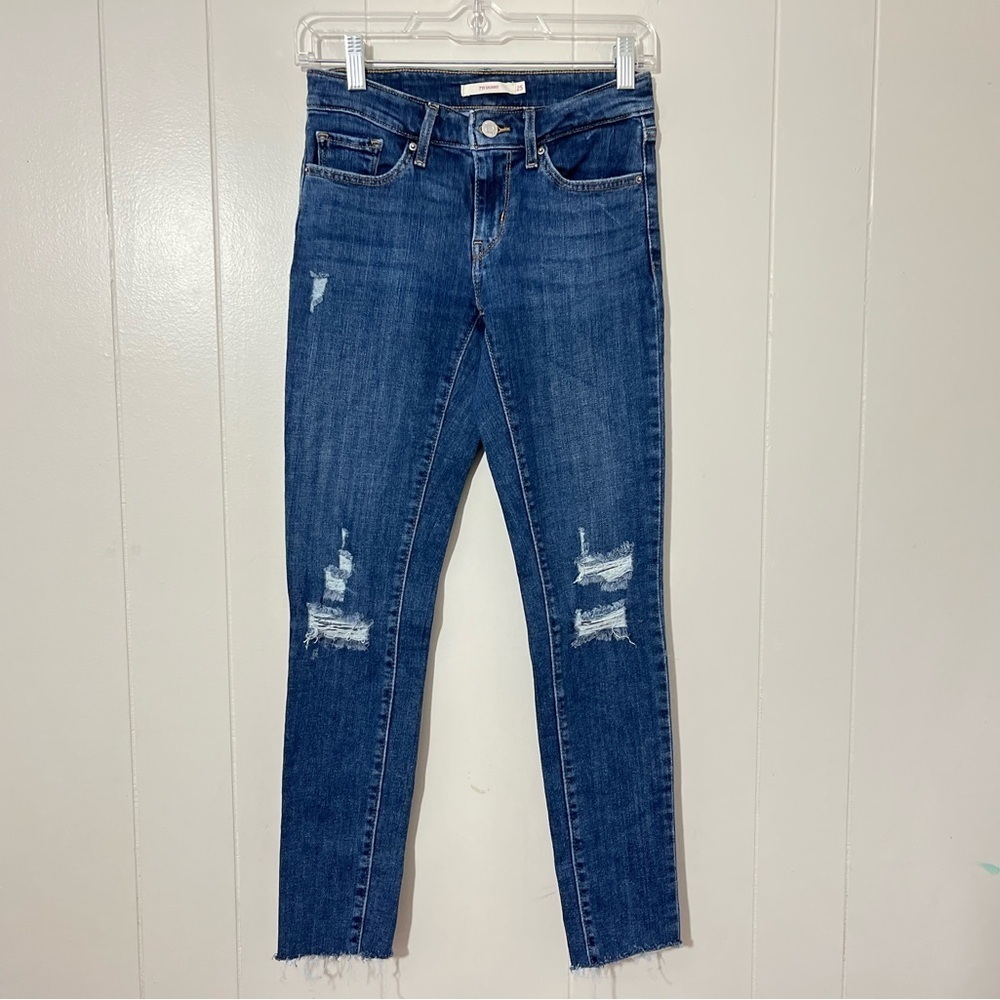 Levi’s 711 Skinny Jeans Women’s Size 25 Distressed Stretch Mid Rise Raw Hem